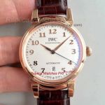 Copy IWC Schaffhausen Portofino Watch 40mm Rose Gold White Dial Brown leather 